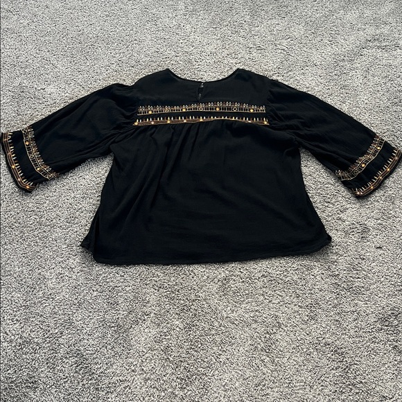 J. Jill Boho Black Embroidered Peasant Blouse Top 3/4 Sleeve - Size XL - Picture 2 of 7